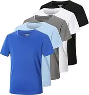 [TAGIHOO] 5 Pack Youth Mesh Athletic Dry-Fit Short Sleeve Workout Moisture Wicking Active T-Shirt for Boys & Girls