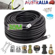 30M Sewer Jetter Kit Pressure Washer Drain Cleaner Jet Hose 1/4 Connect 5 Nozzle