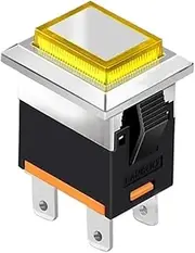 HAODEE Kcd1 Led Plastic Metal Push Button 2NO 4pins Square Switch 250v 15A Green Red Waterproof and Dustproof Grade Up to IP65 High Brightness LED lamp Cool (Color : Yellow LED, Size : Latching 110V