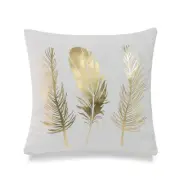 Feathers Gold Foil On White With Polyester Insert Pillow