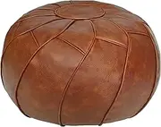 Thgonwid Unstuffed Pouf Cover - Round Foot Stool Ottoman - Storage Bean Bag Floor Chair - Luxury Leather Pouffe - Small Foot Rest for Living Room, Kids Room and Wedding (Brown)
