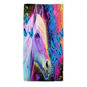 Colorful Neon Rainbow Horse and Butterflies Beach Towels Medium Large Extra Large