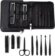 Nail Clipper Set, 9 in 1 Nail Care Kit Stainless Steel Portable Nail Scissors Grooming Kit Toenail Clippers Cutter Ear Pick Tweezers Eyebrow Clip Nail File Sharp for Man&Women with Black Leather Case
