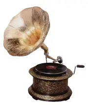 Gramophone Replica Player 78 rpm Round Embossed phonograph Brass Horn