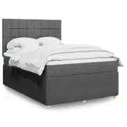 Box Spring Bed with Mattress Dark Grey Queen Fabric vidaXL