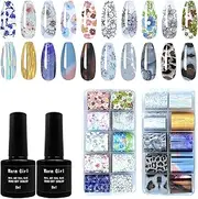Warm Girl 2Pcs 8ML Nail Art Foil Glue Gel, 20Pcs Starry Sky Foil Stickers Set Nail Transfer Tips Manicure Art DIY UV LED Lamp Required#03