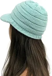 [Hiliby] Notch Gear Hat Solid Knit Hats Stitching Plush Peaked Women Crochet Cap Baseball Caps Hats and Caps Mint Green