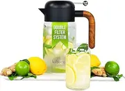 LAFEECA Iced Tea Maker and Infuser - Large Jug with Airtight Lid for Cold Brew - Stainless Dual Ultra Filter - Tritan Pitcher - 2000 ml / 68 oz - Black