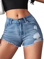 [DEICAEVO] Jean Shorts Womens High Waisted Stretchy Ripped Denim Shorts Casual Distressed Multi Pockets Denim Shorts