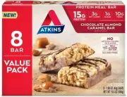 Atkins Chocolate Almond Caramel Protein Meal Bar, High Fiber, 15g Protein, 1g Su
