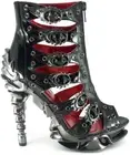 Hades CRIMSON Black Patent Ankle Boots Buckles Eyelets 5" Spinal Heel Zip 6-11