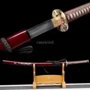 Wootz Steel Clay Tempered Abrasive Japanese Katana Brass Tsuba Sword Full Tang .