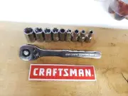 9 Craftsman 1/4" Sae Sockets + Low 1/4" dr ratchet Cmmt86721