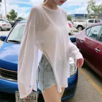 在飛比找momo購物網優惠-【D.studio】韓版夏天薄款透膚防曬長袖上衣(防曬衣外搭