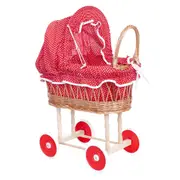 Wicker Pram with Folding Hood - Red & White Polkadots - Egmont