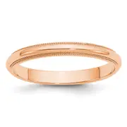 Solid 10K Yellow Gold Rose Gold 3mm Milgrain Half Round Men's/Women's Wedding Band Ring Size 14