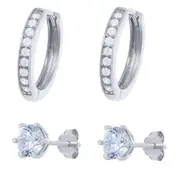Sterling Silver Cubic Zirconia Hoop and Stud Earring Set