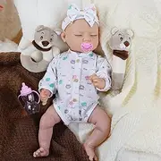 Qutumill Lifelike Baby Dolls Interactive Reborn Baby Doll Laugh Cry, 17 inch 43 cm Realistic Newborn Sleep Girls Doll for Toddler Silicone Real Feeling Soft Body