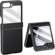 Case for Samsung Galaxy Z Flip5, Stylish Shock-resistant Leather Case with Built-in Hinge Protection and Screen Protector (Black,for Galaxy Z Flip5)