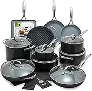 GreenPan Valencia Pro Hard Anodized Healthy Ceramic Nonstick 22 Piece Cookware Pots and Pans Set, PFAS-Free, Induction, Dishwasher Safe, Oven Safe, Gray