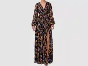 $350 Aidan BY Aidan Mattox Women Black Pleated Chiffon Long A-Line Gown Dress 0