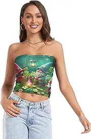[RPLIFE] St. Patrick's Day Shamrocks Gnomes Women Tube Top, Strapless Top for Women Summer, Mesh Tube Tops, Trendy Crop Tops (S)