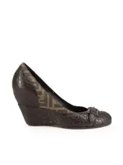 Brown Zucca Panel Buckled Accent Wedges