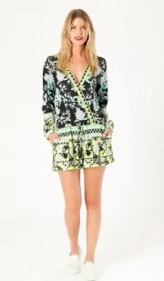Hale Bob Floral Print V Neck Long Sleeves Romper Multi Colored Size XS Women NEW