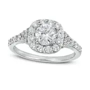 1.38 CT. T.W. Natural Diamond Cushion Frame Engagement Ring in Solid 14K White Gold