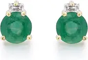 [Gin & Grace] 10K Yellow Gold Natural Zambian Emerald Earrings With Natural Diamonds For Women
