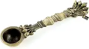 Two Moustaches Brass Sheshnag Design Hawan Spoon for Pouring Ghee In Hawan Kund, Antique White