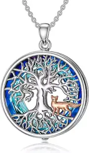 Tree of Life Jewelry 925 Sterling Silver Wolf Necklace Crystal Pendant Gifts