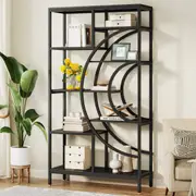 Tribesigns Geometric Bookshelf, Industrial 8 Tier Etagere Bookcase, Rustic Bookshelves Display Shelf, Freestanding Storage Organizer with 9-Open Storage for Home Office, Living Room