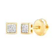 Children's Square Shape Stud Earrings with Diamonds in 9kt Yellow Gold