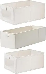 [GENHY] 3 PACK Clothing Storage Box, Toy Storage Boxes, Fabric Visual Window Cotton and Linen Storage Box Foldable Clothes Storage Bins Organizers(Beige)