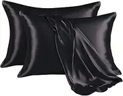 Silk Pillowcases, 2 Packs Pillowcase, 48 * 74 cm,Pillow Case for Sleeping Women with Envelope Closure, Soft Breathable Smooth Cooling Pillow Covers for Sleeping,Gifts for Women and Men (Black)