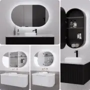 Riva 450mm -1200mm IP67 LED Plywood Riva Paris Oval Shape Mirror Shaving Cabinet