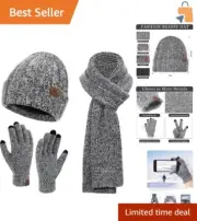 Cozy Touchscreen Gloves, Fleece-Lined Beanie & Long Scarf - Women’s Winter Set