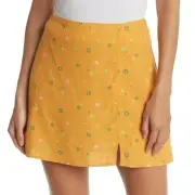 Abound Women Orange Asterisk Floral Linen Bohemian Hippie Mini Skirt Size L