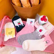 Fruit Embroidered Socks Gray - Apple - One Size