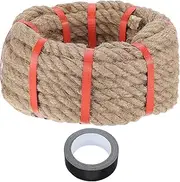 sourcing map Jute Rope 0.7 Inch x 30ft, Heavy Natural Thick Twisted Rope with Black Tape for Crafts Railing Docks Tug of War Swing Nautical Landscaping