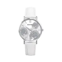 在飛比找PChome24h購物優惠-【Go Girl Only】花卉系列法國時尚真皮腕錶-高貴白