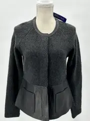 NWT PENDLETON Women's Lambs Wool Blend & Leather Gray & Black Jacket Sz S $299