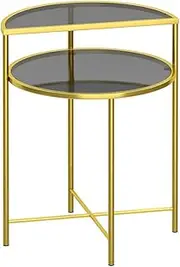 Accent Table Table Compact Multicolor Side Tables Tempered Glass Coffee Table with Iron Frame & Semicircle & Round Tempered Glass Table Top,Gold-B,49 * 45 * 58Cm Feito na China Comfortable anniversary