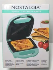 Nostalgia My Mini Aqua Non-Stick Compact Sandwich Maker Grilled Cheese Omelets