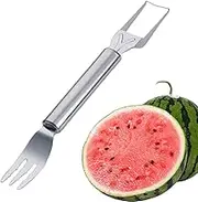Watermelon Slicer Fork - 2 in 1 Stainless Steel Watermelon Cutter Slicer | Ergonomic Kitchen Gadgets, Sturdy Dicer, Cut Fruit into Cubes Tool for Home