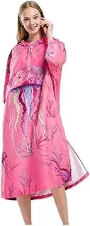 Beach Surfing Swimming Robe Changing Towel Hooded Poncho, Quick Dry Fabric Light Weight for Beach, Holidays, Travel, Surf, One Size Fit All. (Color : Pink, Size : One Size)