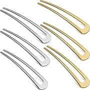 6 Pieces Simple Metal U Shaped Hairpins Hair Stick Fork Sticks French Hair Pin 2 Prong Updo Chignon Pins for Women Girls Buns Hair Accessories (Gold, Silver)