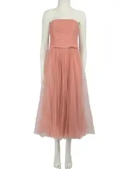 Pink Strapless Tulle Midi Dress