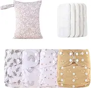 Cloth Babies Diapers - Adjustable Washable Diaper Set, Reusable Diapers with 4 Absorbent Inserts and Wet Bag | Waterproof Leakproof Covers, Cost-Saving Eco-Friendly Option Diapers for Boys, Girls